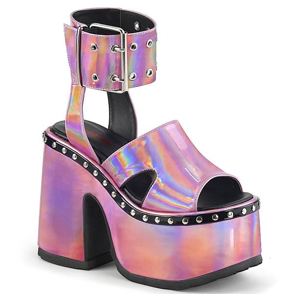 Demonia Women's Camel-102 Platform Sandals - Pink Hologram D9821-40US Clearance